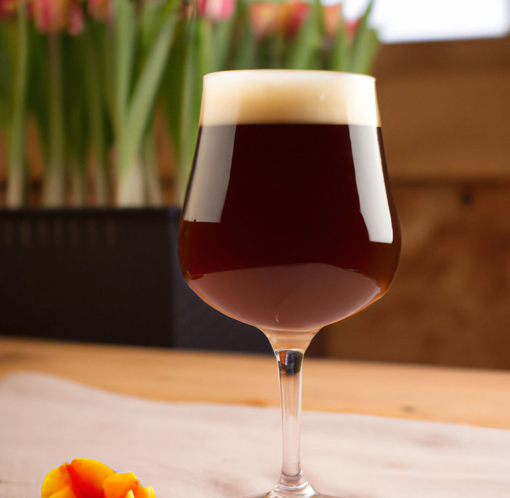 bière ambrée, brun clair dans un verre tulipe