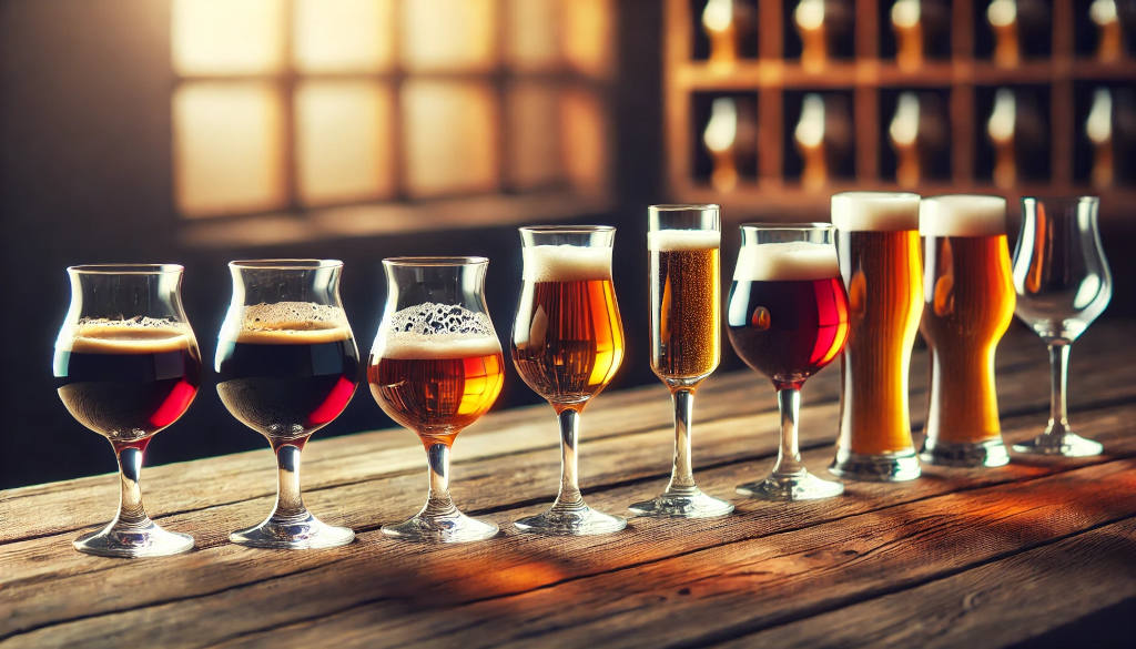 Différents verres à bière adaptés aux styles de bières artisanales.